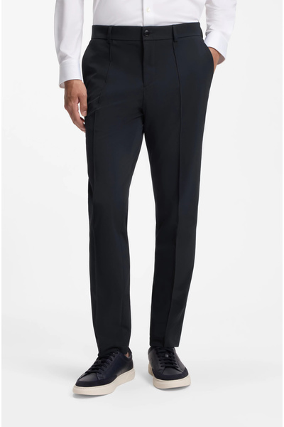 BOSS Men's Slim Fit Front Pleated Straight-Leg Navy Blue Trousers