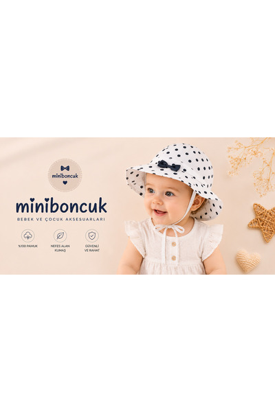 miniboncuk 100% Cotton Baby Sun Hat with Polka Dot Bow (0-24 Months)