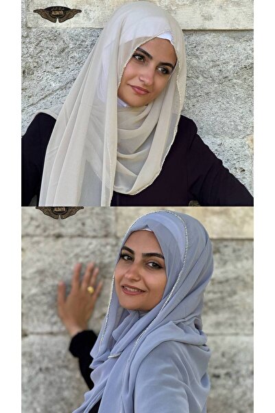 ALDAIYR 2 Chiffon Shawls with 180 Santa Stones on the Edge