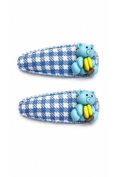 Marka Plaid Patterned Snap Buckle Set of 2 Blue