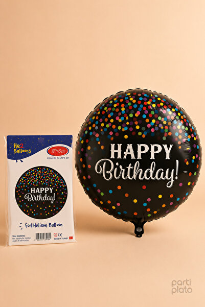 He2 Balloons Happy Birthday Foil Balloon 18 Inch 45 Cm, Black Confetti Patter...