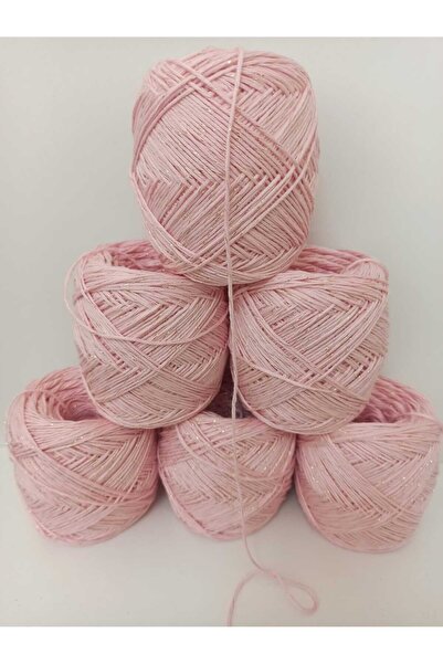 İPEK YÜN İPLİK DÜNYASI Bambu Koton Örgü İpi (Toz pembe, gold sim) 100gr