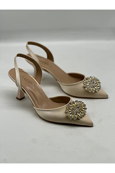 LOTUS AYAKKABI & ÇANTA Saten Taşlı Orta Topuk Stiletto