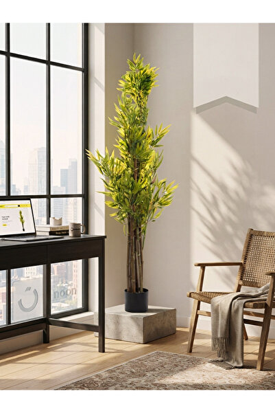 Yallabena Simulation Bamboo Bonsai Potted Plant – Real Pole, Rubber Leaves, 1...