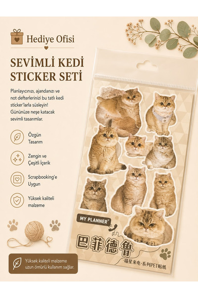hediyeofisi Sevimli Kediler Şeffaf Sticker Seti 6 Sayfa