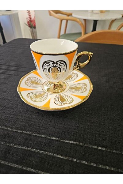 MİMSEGÜN DEKOR KOSOVA TURUNCU GOLD DETAYLI ÇAY FİNCANI