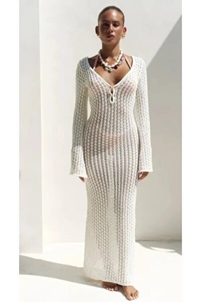 Park Karon Women's Wide Long Sleeve Bohemian Knitwear Dress Knitted Beach Par...