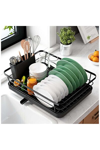 ZIMNEST Stainless Steel Dish Drying Rack with Cutlery Holder 12 Inch Black Sp...
