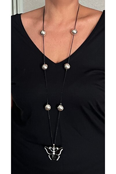 tones official Design Black Chain-Long 85 cm Zircon Butterfly Necklace