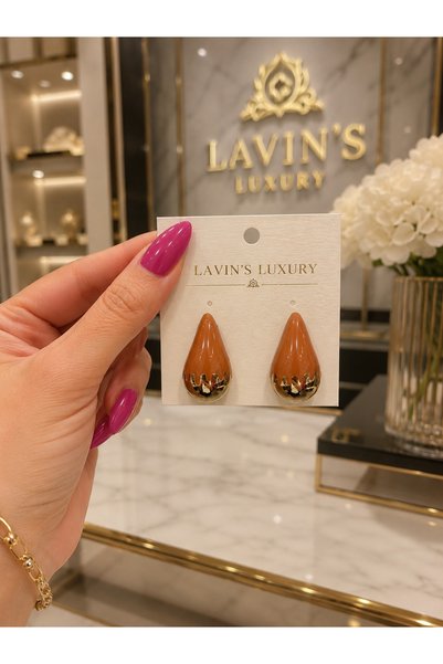 Lavin's Luxury Drop Design Earrings with Coffee & Gold Detail