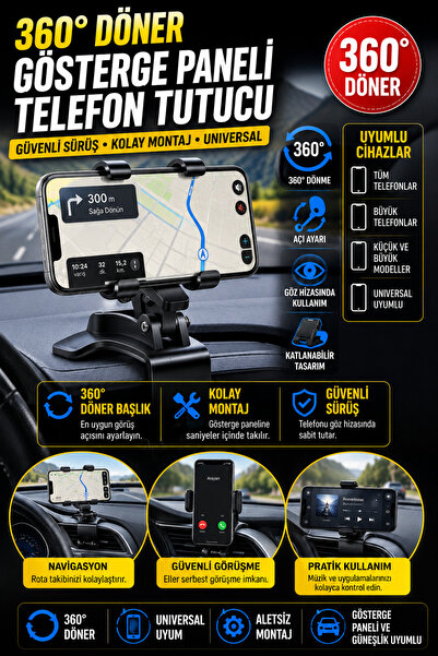 Hane Dostu Araç Gösterge Paneli Telefon Tutucu 360° Döner Universal Araç İçi ...