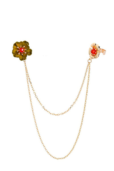 VeeShop Ear cuff earring, two colorful flowers with two chains