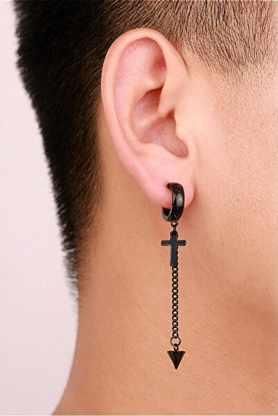 VeeShop Punk clip-on earring, without hole, cross and spike chain