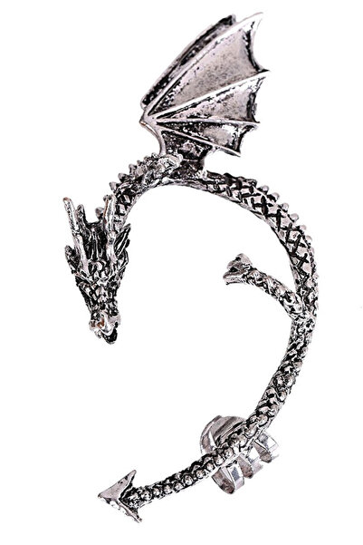 VeeShop Ear cuff earring, coiled dragon with large wings, double fastening, o...