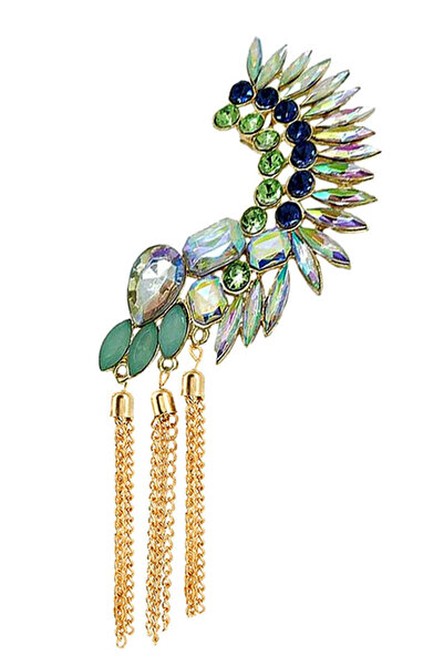 VeeShop Cercel ear cuff statement, creasta cu cristale si canafi din lanturi