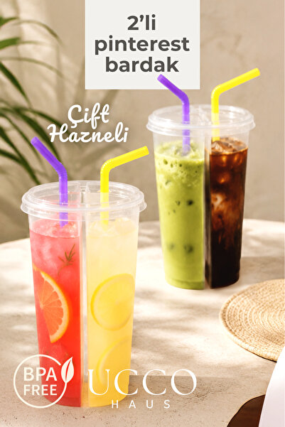 UCCO Double Chamber Set of 2 Pinterest Drink Cups 700 ml (350+350 ml) - Lemon...
