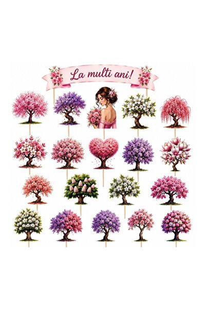 DecoParty Set de decoruri pentru tort – Tematică cu copaci înfloriți, 20 de p...