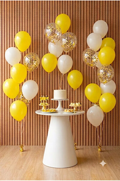 FESTİVALOON 0’li Sarı Beyaz Gold Konfetili Şeffaf Balon Seti 11 İnç Doğum Gün...