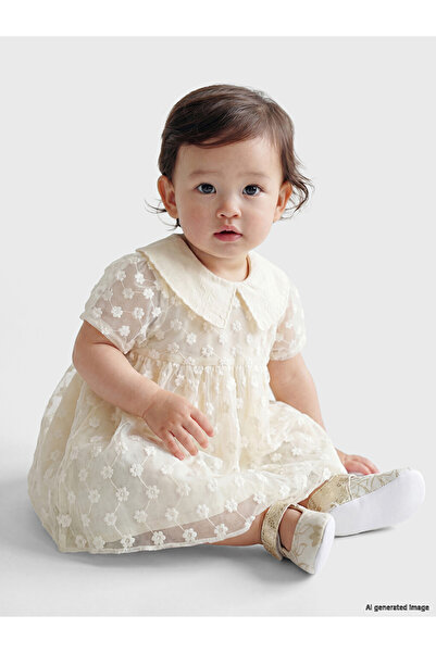 LC Waikiki Özmarka New Season Ecru Baby Collar Floral Baby Girl Dress
