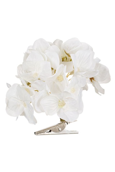 OEM Floare artificială de hortensie albă cu clemă metalică - 10 cm, accent de...