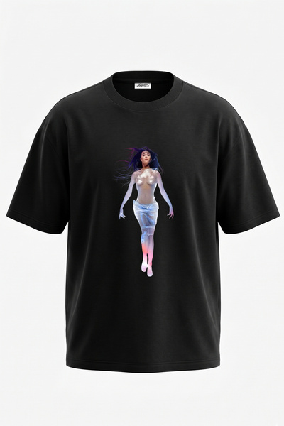 Anetos Μαύρο μπλουζάκι με στάμπα Leeloo Fifth Element Design σε μεγάλο μέγεθος