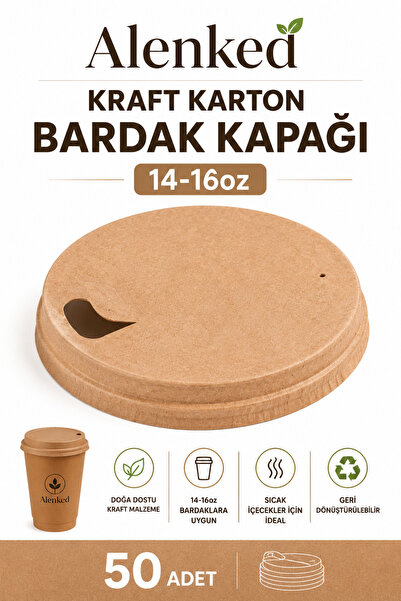 alenked Cup Lid Kraft 14-16oz with Hole 50 Pieces