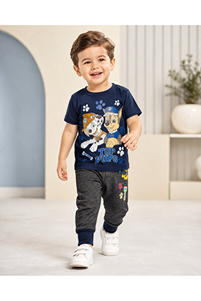 Generic Boy's Set of Half-Sleeved T-Shirt and Trousers with Cartoon Print