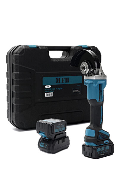 MFH TOOLS 21V Cordless Angle Grinder 115mm, Brushed Motor, 2 Batteries and Ch...