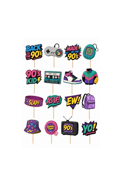 DecoParty Set de decorațiuni pentru tort – Tematică ANII '90, 16 piese, Carto...