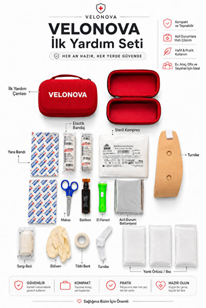 Velonova 17 Parça İlk Yardım Seti – Araç, Ev, Ofis ve Seyahat İçin Çantalı Kı...