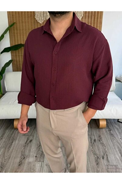 KAVEN Müslin Uzun Kolu Bordo Gömlek