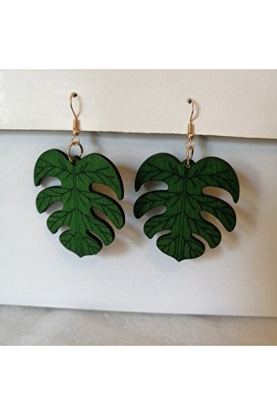 Butik Tülin Authentic Wood Balsa Wood Light Camel Base Leaf Green Laser Cut D...