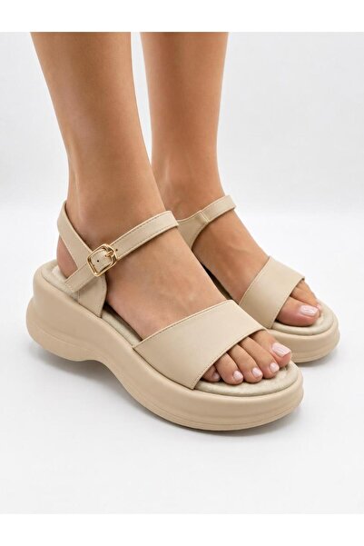 DX AYAKKABI Dx Women's Beige Single Thick Strap Sandals
