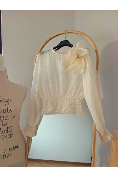 NICI UN BREND Bluza ruffle de vara, transparenta - ivory