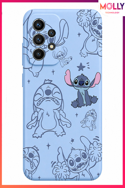 Molly SAMSUNG GALAXY A73 İçin Bebe Mavisi Stitch Tatlı Çılgınlık Desenli Sili...