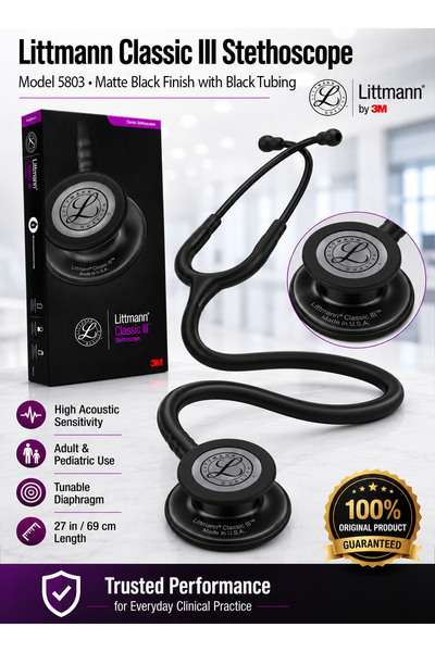 3M Littmann Classic III Monitoring Stethoscope Model 5803 Matte Black-Finish ...