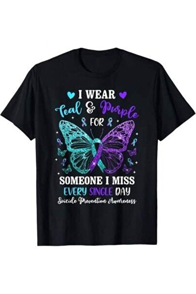 799 I Wear Teal & Purple Suicide Prevention Awareness Butterfly T Shirt Unise...
