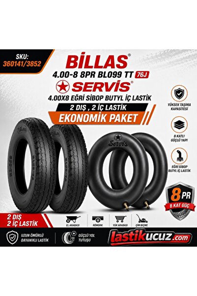 Billas 4.00-8 TT İÇ LASTİK GEREKTİRİR BL 099 8PR 8KAT 76J ÇAPA MAKİNESİ LASTİ...