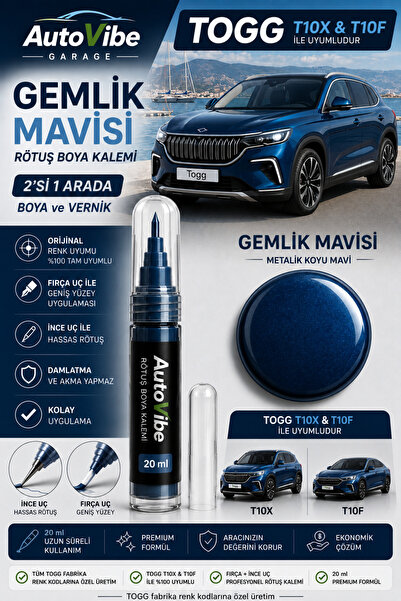 AutoVibe TOGG Gemlik Mavisi Rötuş Boyası Kalemi T10X & T10F 2'si 1 Arada Tam ...