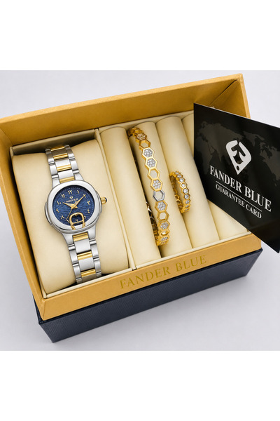 FANDER BLUE Luxury Women's Fender Blue Watch Set 3 Pieces-Double Color Dark B...