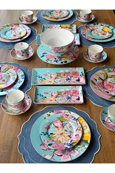 ROSSEV Porselen Kahvaltı Takımı 6 Kişilik 43 Parça Full Bloom