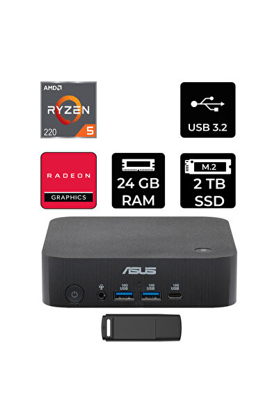 ExpertCenter PN54-S1 Ryzen 5 220 24GB RAM 2TB SSD FreeDOS PN54-BBR522MNS1P314 Mini Masaüstü Bilgisayar + PER4 USB BELLEK