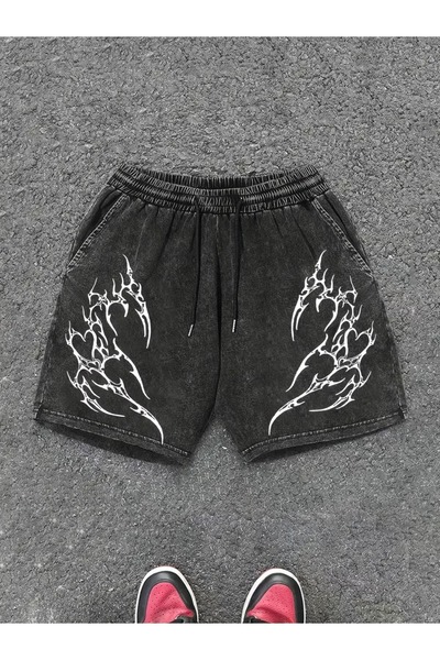 Toum Gothic Design Grunge Oversize Washed Vintage Bermuda Shorts