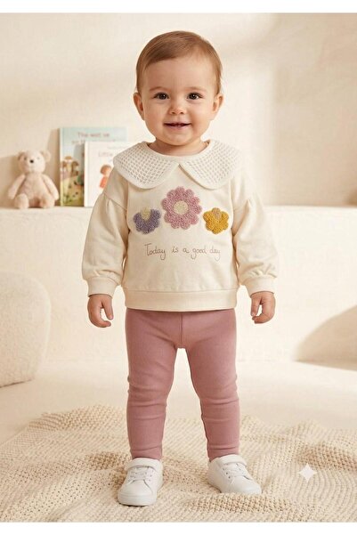 Efemkids 2-Piece Knitwear Collared Floral Baby Set, Snap Fasteners, Newborn B...