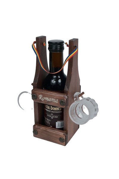 LimArt Suvenir Minibar Traditional Romania - Suport din Lemn cu Sticla de Vin...