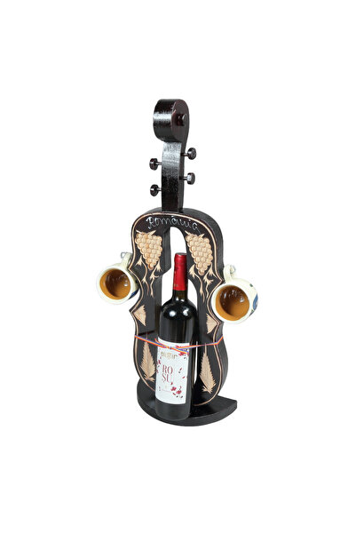 LimArt Suport de vin format gigant tip vioara cu talpa, 2 cani ceramice si st...