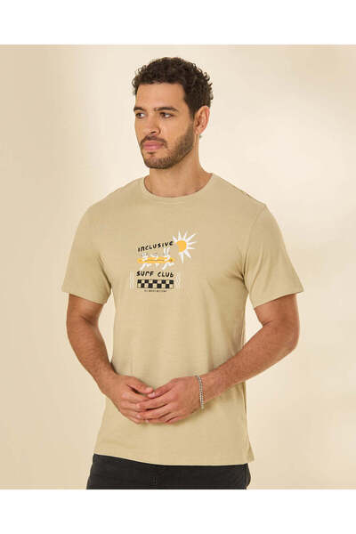 REDTAG Men Beige Sunshine Printed Graphic T Shirt