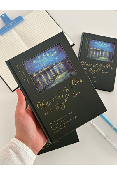 Kağıt Gemi Dükkan Van Gogh Yıldızlı Nehir Tasarımlı Çizgili Sert Kapak Defter...