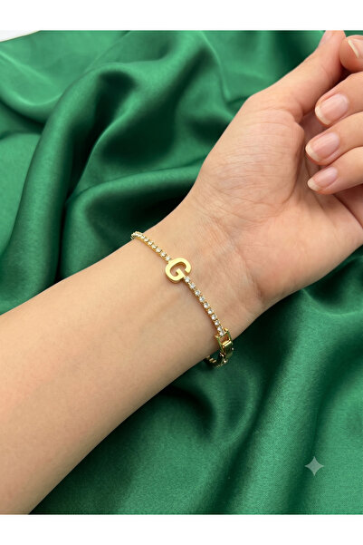 BİJU YILMAZ Steel Letter Bracelet with Stones
