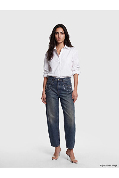 LC Waikiki Lcw Jeans Indigo Barrel Fit Stoned Women's Jean Pants